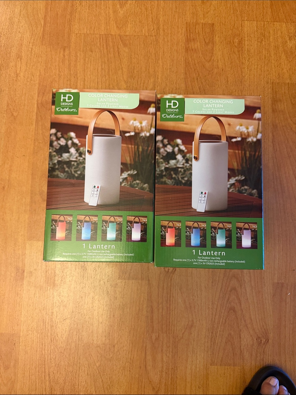 HD Designs Color Changing Lantern - White with Brown Handle (Set of 2)